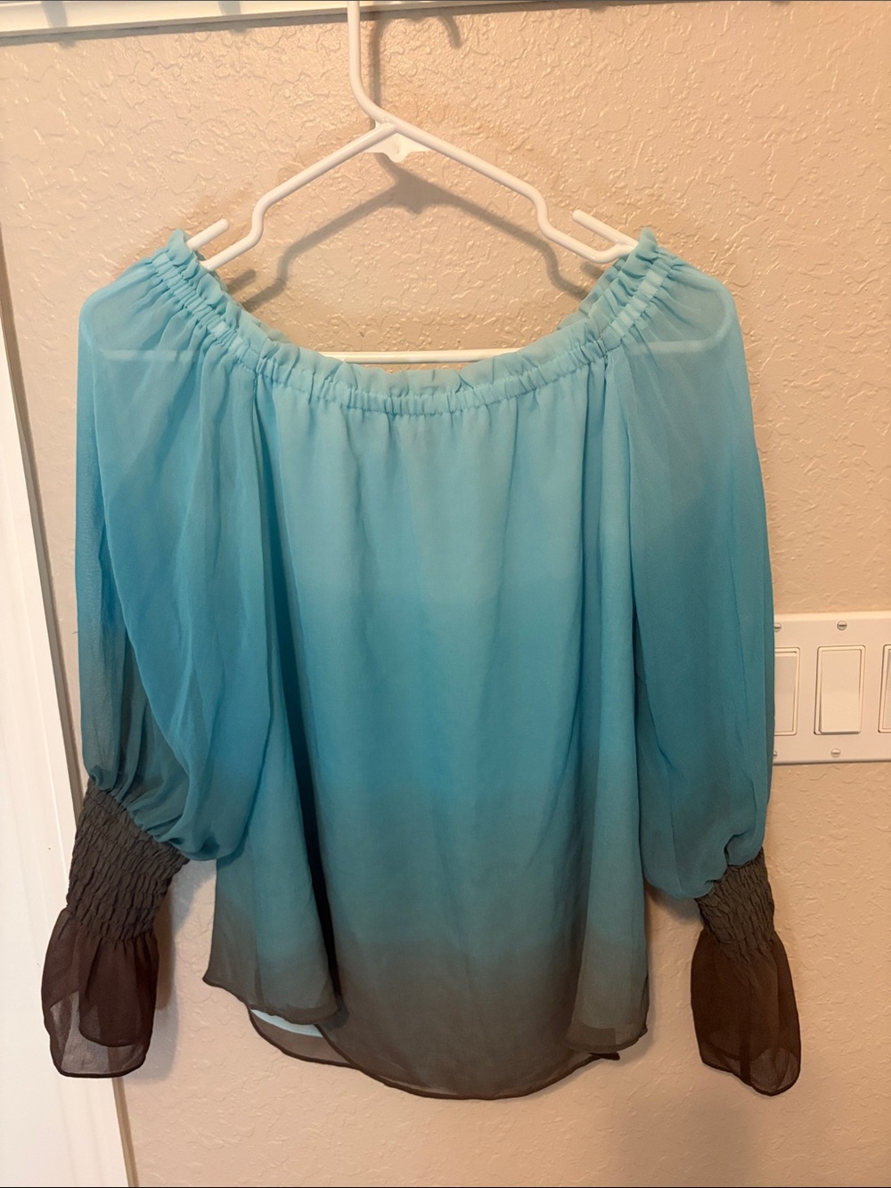 White House Black Market Blue to Gray Ombre Off-Shoulder Blouse